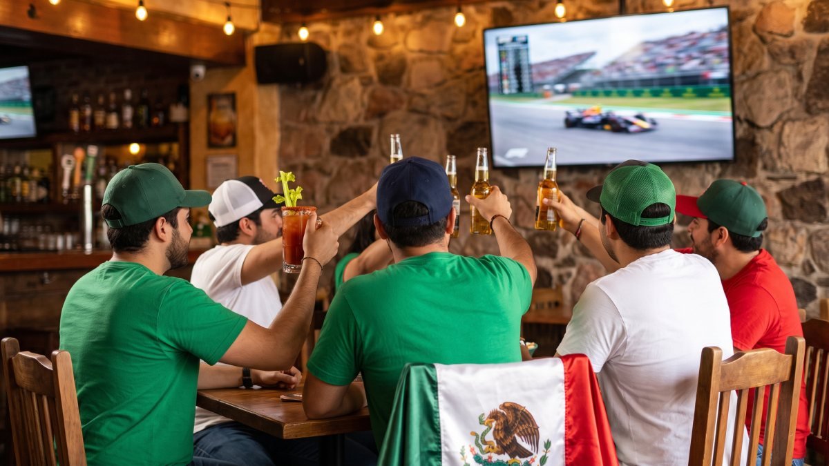 Aficionados mexicanos viendo la Fórmula 1 en un sports bar de Nuevo Vallarta